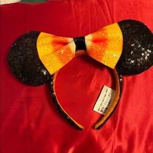 Sequin Minnie Ears Headband with Candy Corn  Bow